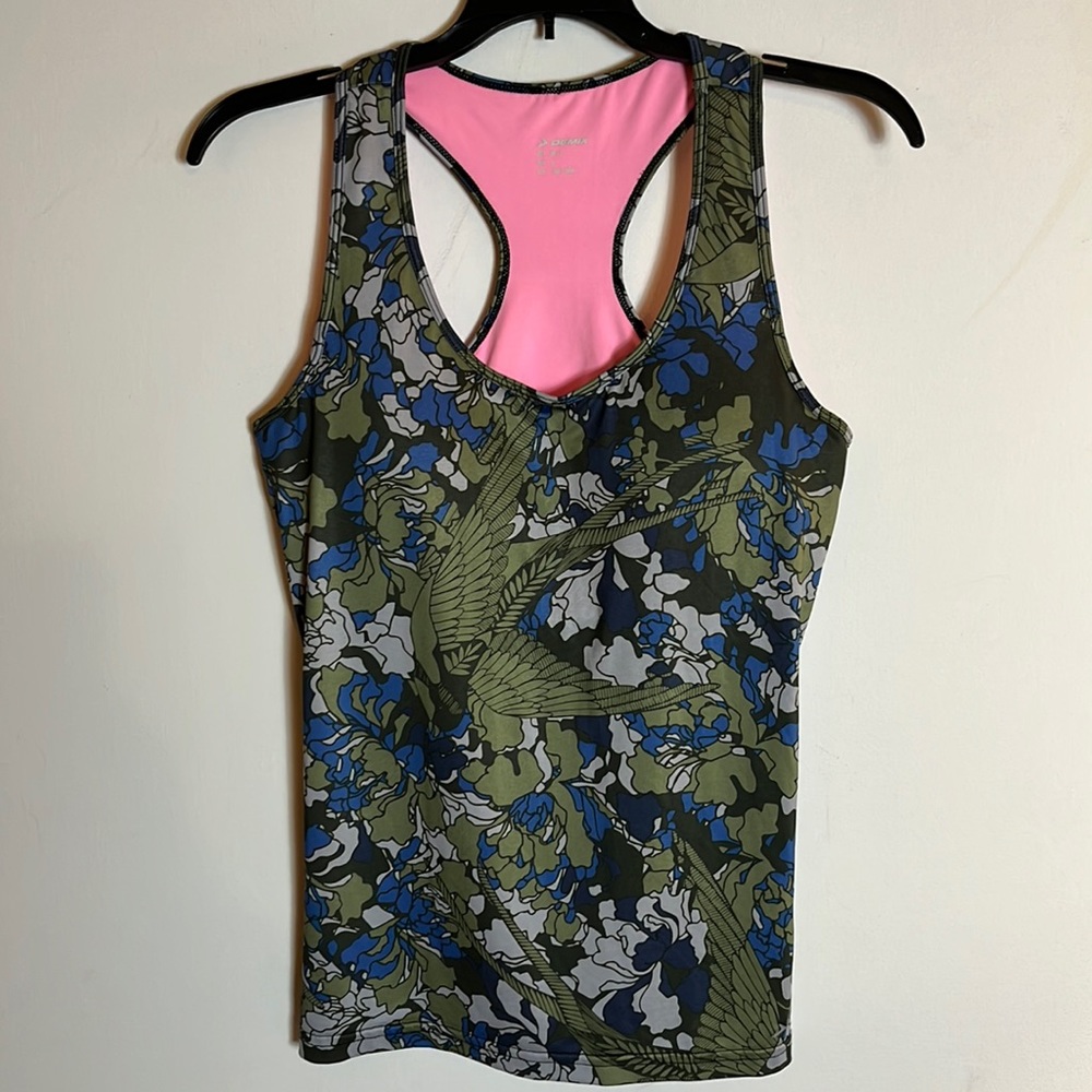 Demix Green Floral Tank Top with Pink Bra Support Size M/L Made in Russia